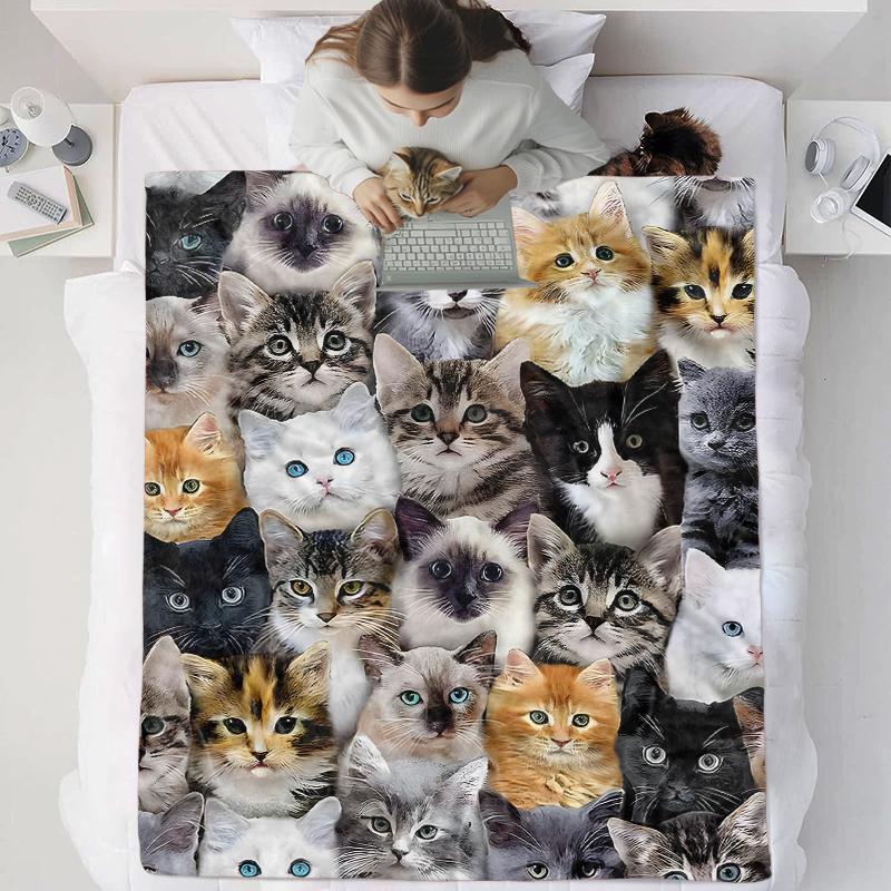 Cute Cat Pattern Blanket, Soft Comfortable Throw Blanket, Air-conditioned Room Blanket, Warm Nap Blanket for Home & Office, Fluffy Blanket Cute Cat Pattern Blanket, Soft Comfortable Throw Blanket, Air-conditioned Room Blanket, Warm Nap Blanket for Home & Office, Fluffy Blanket