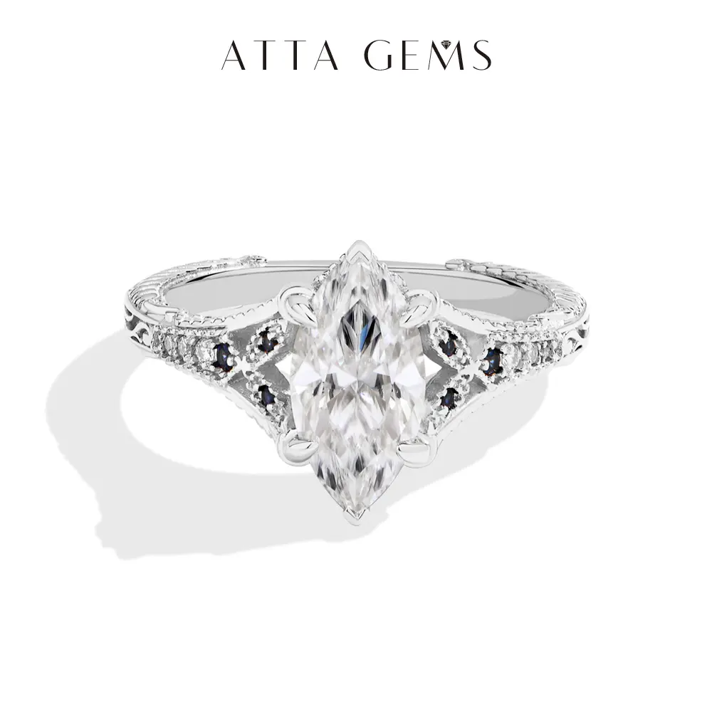ATTAGEMS VVS1 Color Marquise Cut 2CT Lab-Created Moissanite Ring for Women 18k Gold Plated 925 Silver Engagement Wedding Luxury Rings Gift for Her Jewelry R326, Moissanite Ring Band, Engagement Rings tiktokshopbacktoschool
