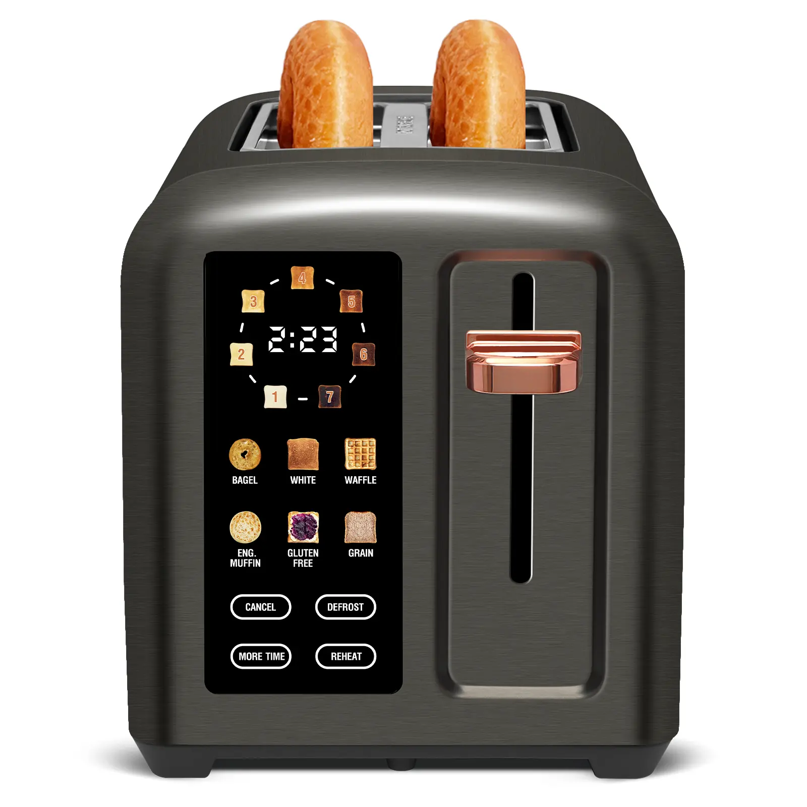 Toaster 2 Slice, Stainless Toaster LCD Display&Touch Button, 50% Faster Heating Speed, 1.4'' Wide Slots Toaster, 4 Basic+More Timer Functions, Removable Crumb Tray, 1350W