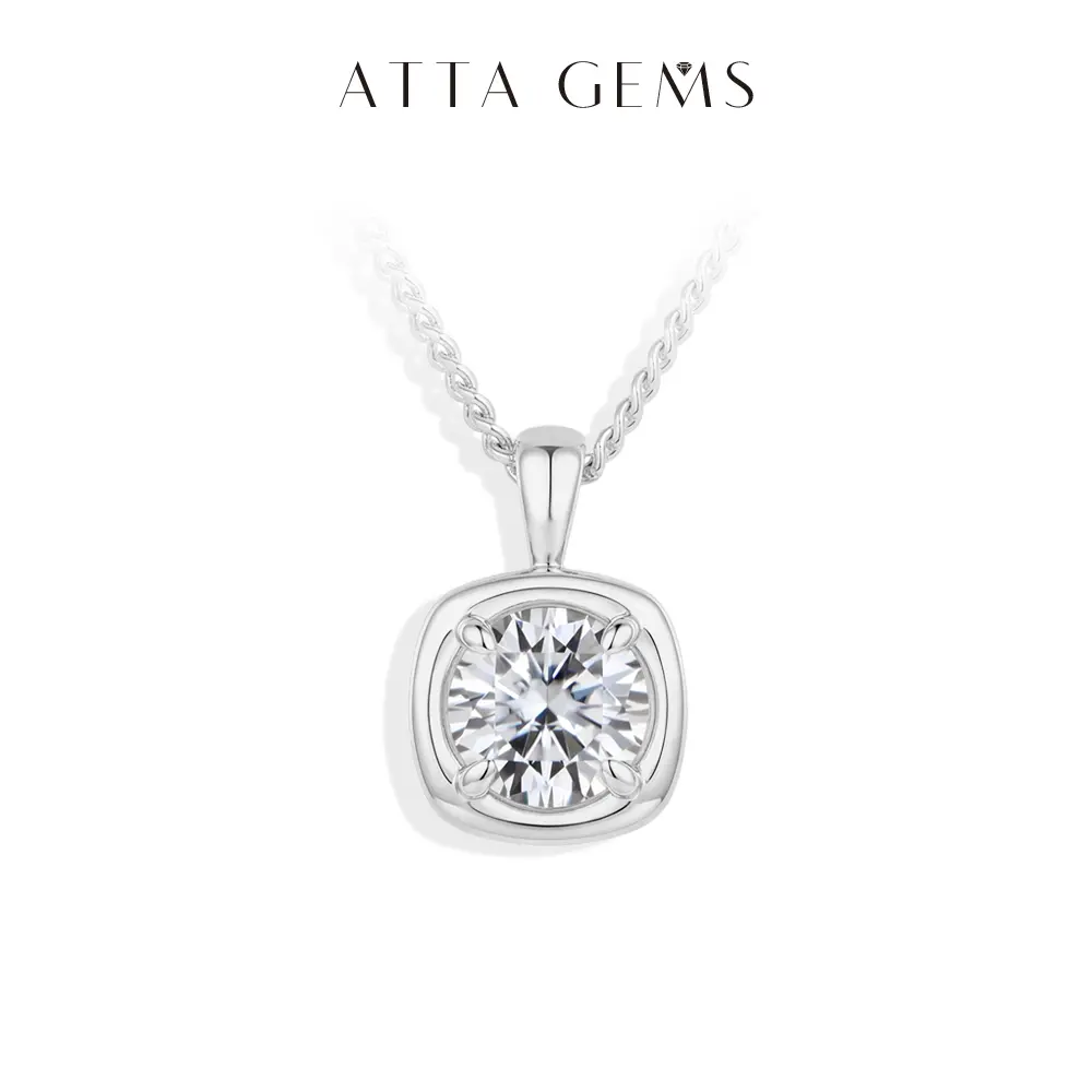 ATTAGEMS Moissanite Pendant Necklace for Women, 925 Sterling Silver Round Cut Neck Chain with 7.0mm D Color VVS1 Gem, Sparkling Jewelry for Birthday Anniversary Gifts, Fashion Necklace