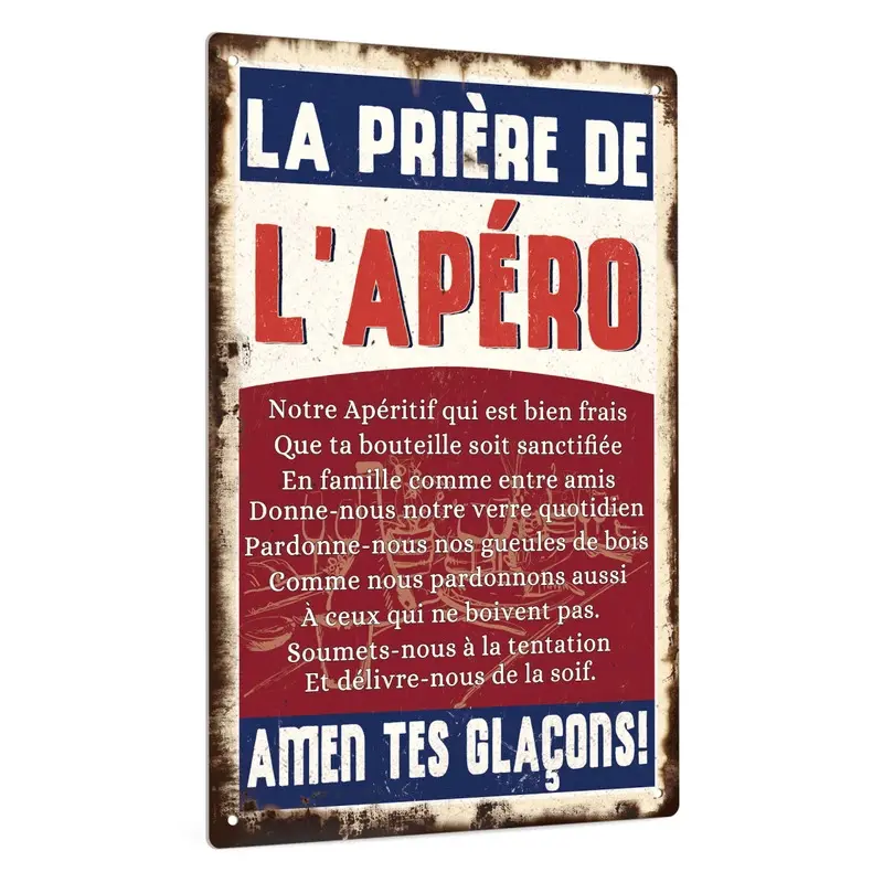 Support customization based on provided images Putuo Decor pc French Vintage Metal Tin Sign, La Priere De L'aperot, Wall Art Decor for Home Bar Man Cave,  X  Inches