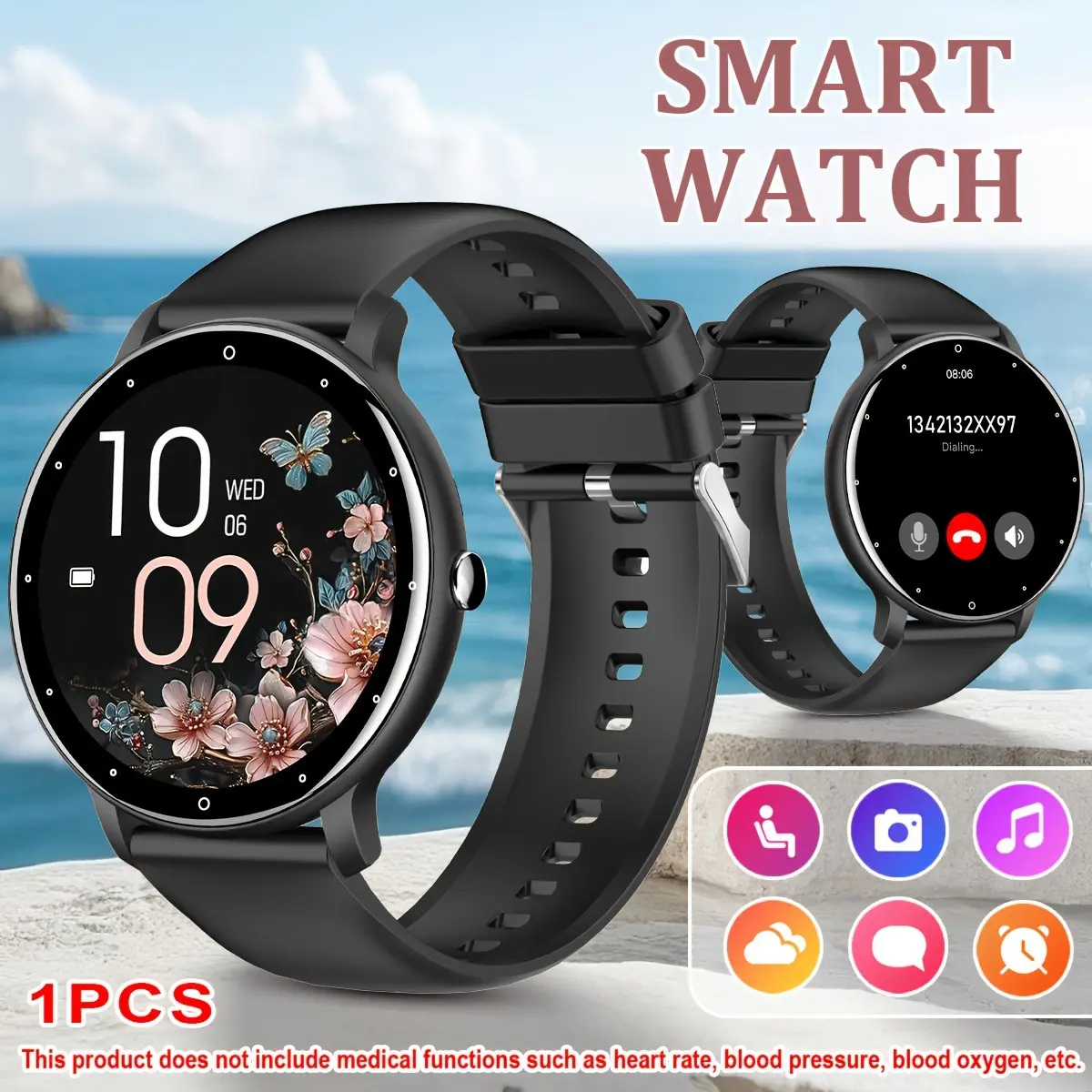 2026 Unisex Adults Smart Sports Wristwatch - Wireless Calling, Bluetooth Connectivity, Multiple Sports Modes, Music Control, Sedentary Reminder, Customizable Face, Rechargeable Workout Wearable Devices Compatible with iPhone & Android