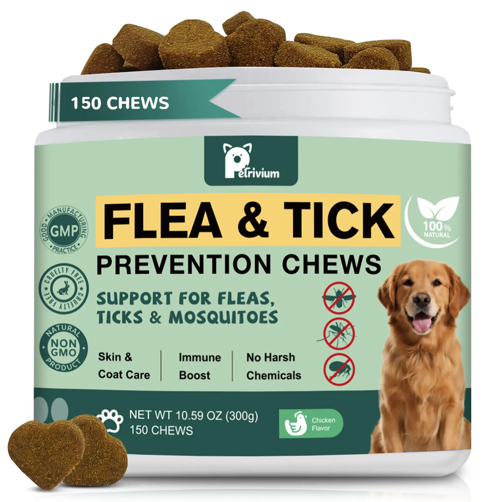 150ct-Petrivium Dog Flea & Tick Support Soft Chews - Natural Oral Supplement - Suitable for All Breeds & Sizes-Chicken Flavor#Summervibes#petlovers #tiktokshopspringglowup sohochic