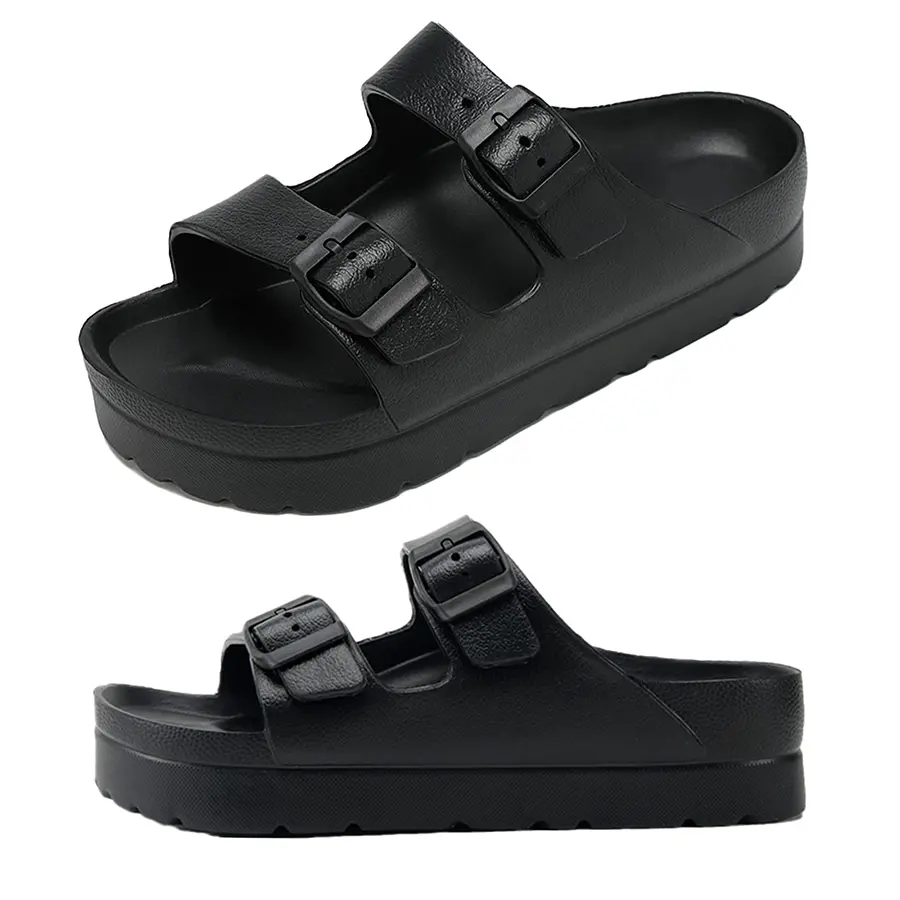 SANPON Women's Thick Waterproof Platform Sandals - Adjustable Slide, Casual Flat, Arch Support Walking Shoes, Soft Buckle, Lightweight, Non-Slip, Breathable Slip-On Summer Beach Footwear