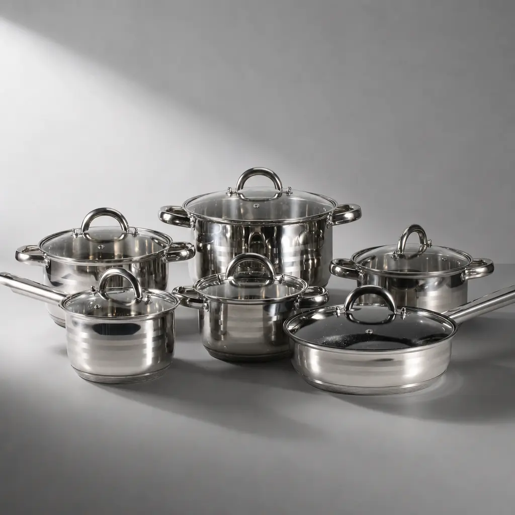 Stainless Steel 6-Piece Cookware Set - Frying Pan, Saucepan, Stew Pot, Milk Pan - Compatible with Induction Cooktops, Open Flames, 6-Piece Set, Traditional