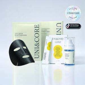 [UNI&CORE] Ultimate Glow Skincare Kit | Facial Mask + Cleansing Powder + Serum Mist | Complete Brightening & Hydration Routine | K-Beauty