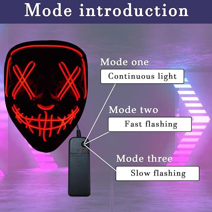 LED Halloween Mask with 4 Lighting Modes, Scary Spooky Mask for Festival Cosplay, Halloween Costume Masquerade Parties, Carnival, Gifts