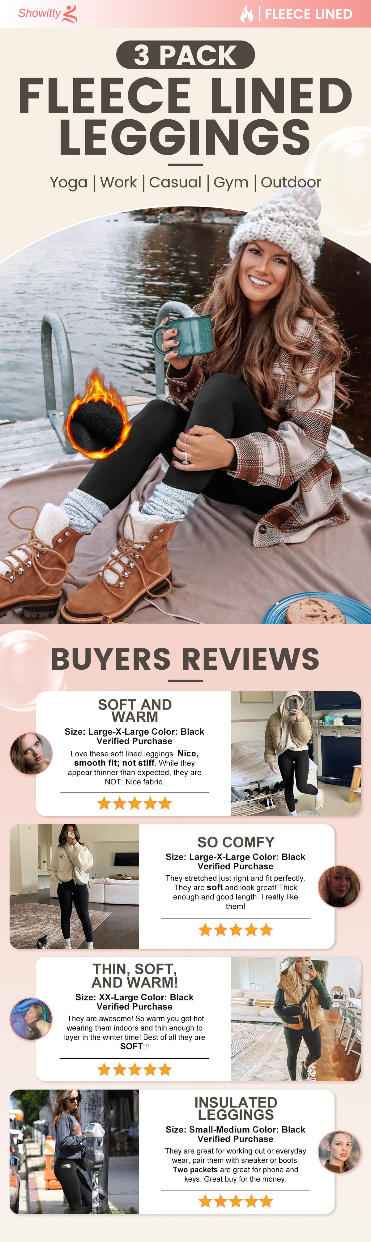 SHOWITTY Women's High Waisted 1/3 Pack Fleece Lined Leggings with Pockets – Thermal Warm Yoga Pants for Winter Workout & Everyday Wear