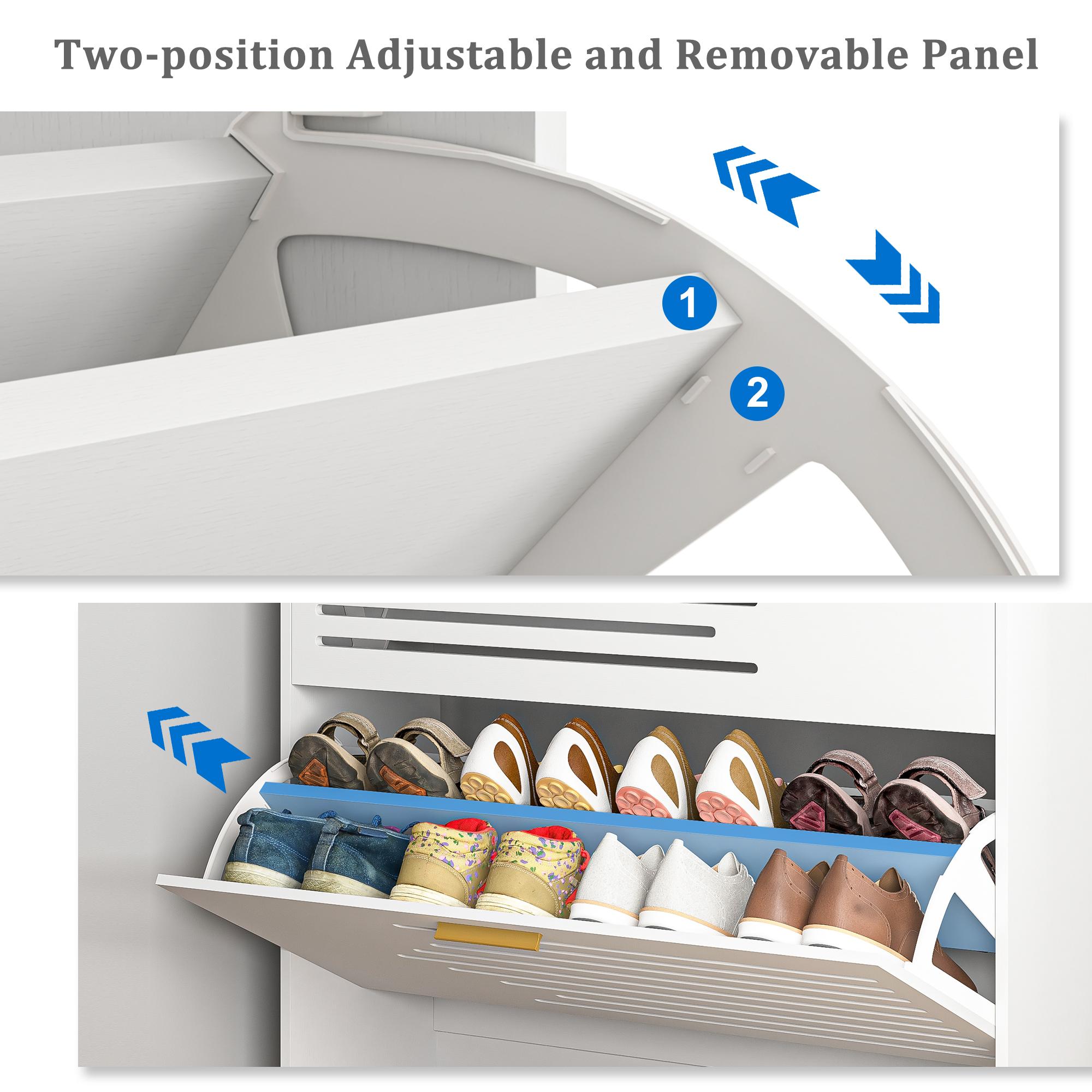 Freestanding Shoe Storage Cabinet With 2 Flip Drawers and Shelf , Wood Slim Shoe Cupboard Organizer Unit For Entryway, Hallway And Corrido, White