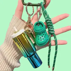 Bottle Cup Keychain with Unique Art Design and Fashionable Croc Charm for Stylish Accessory Washable Durable Colorful Luxury