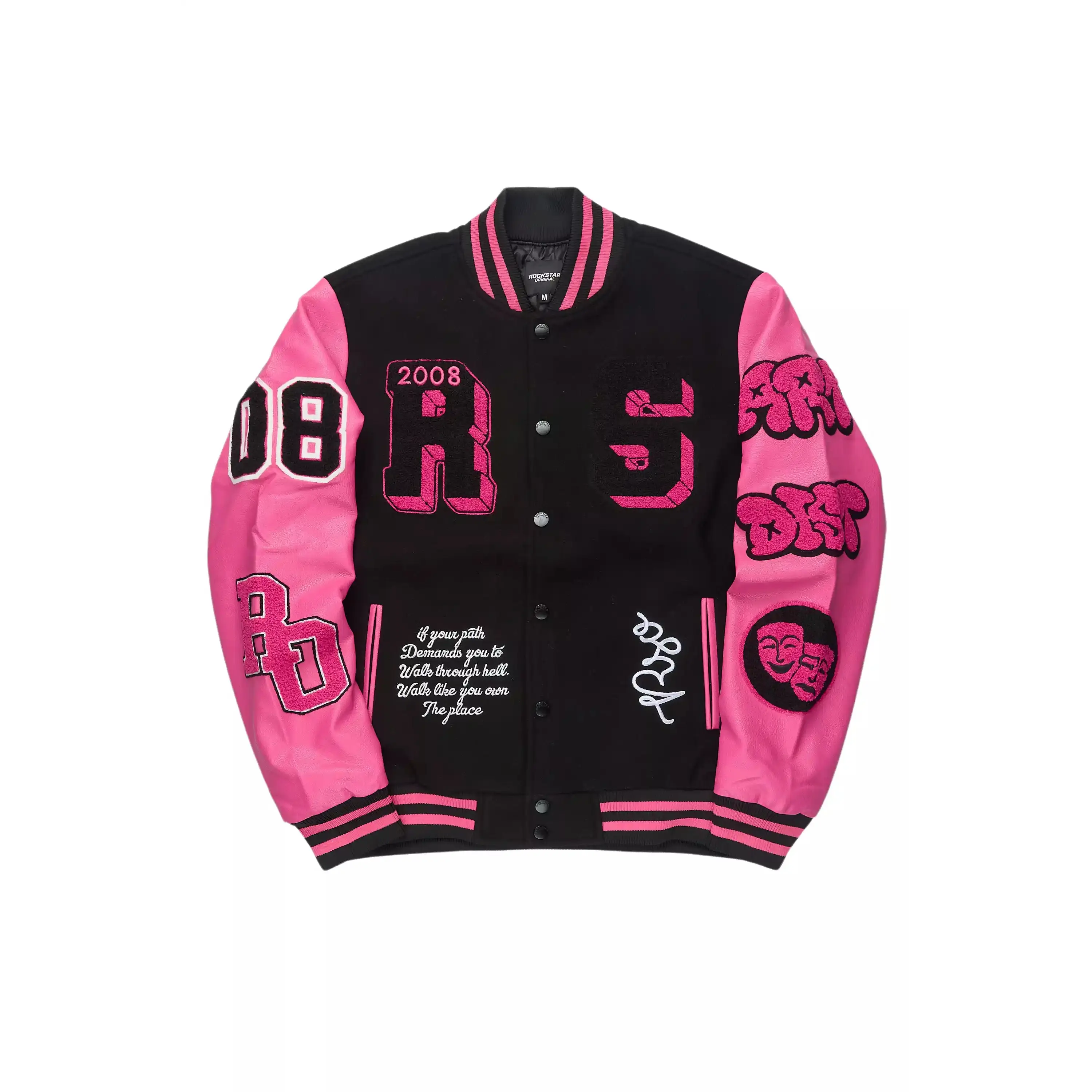 Leslee Black/Pink Oversized Varsity Jacket