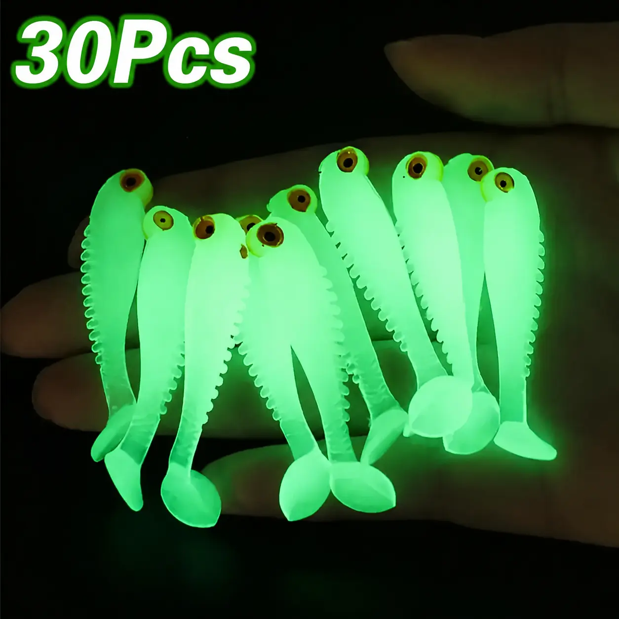 30pcs Luminous Simulation T-tail Small Fish Type Soft Bait, Glow in The Dark Fishing Lure, Fishing Accessories for Outdoor Fishing, Artificial Fishing Lure