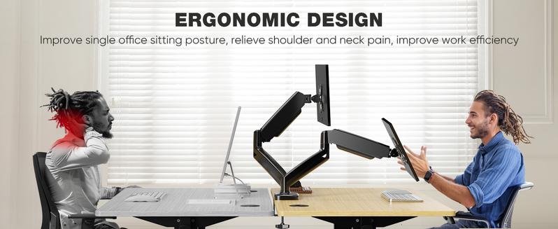 Monitor Stand - Adjustable Desk Mount Arm for 15 - 27  Inch Monitors, Supports up to 17.6lbs, Heavy Duty Screen Mount with Gas Spring, Clamp & Grommet Base, VESA Bracket 75/100 Compatible