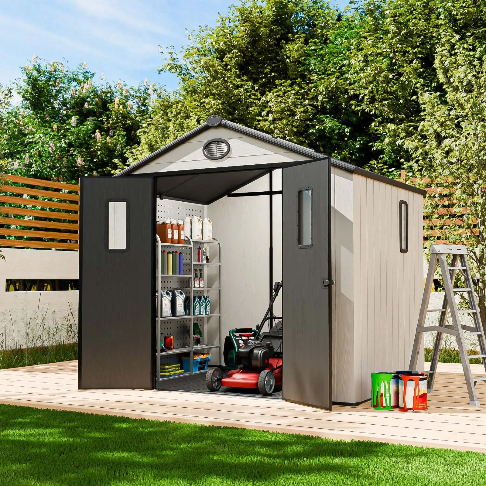 5x3/6x4/8x6/8x8 Resin Outdoor Storage Shed,Weatherproof Garden Shed