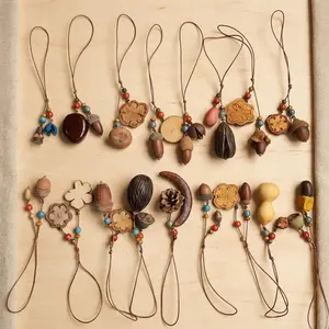 Handmade Herbal Acorn Wood Pendant, Cute Acorn Charm Keychain for Phone Bag Backpack Car Decor Hanging Ornaments Hangable Decoration Wooden