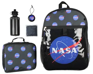 NASA Meatball Logo Backpack Lunch Bag Water Bottle Squishy Toy Ice Pack 5 PC Mega Set 16"