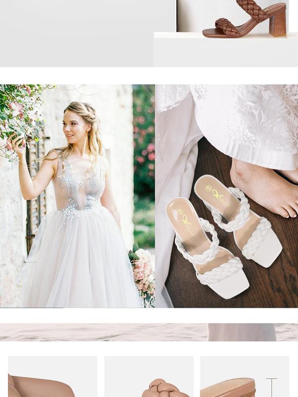 Athlefit Women's Braided Heeled Sandals Strappy Square Open Toe Heels Backless Mules Slip On Block Heels Footwear Walking Shoes Girl Summer