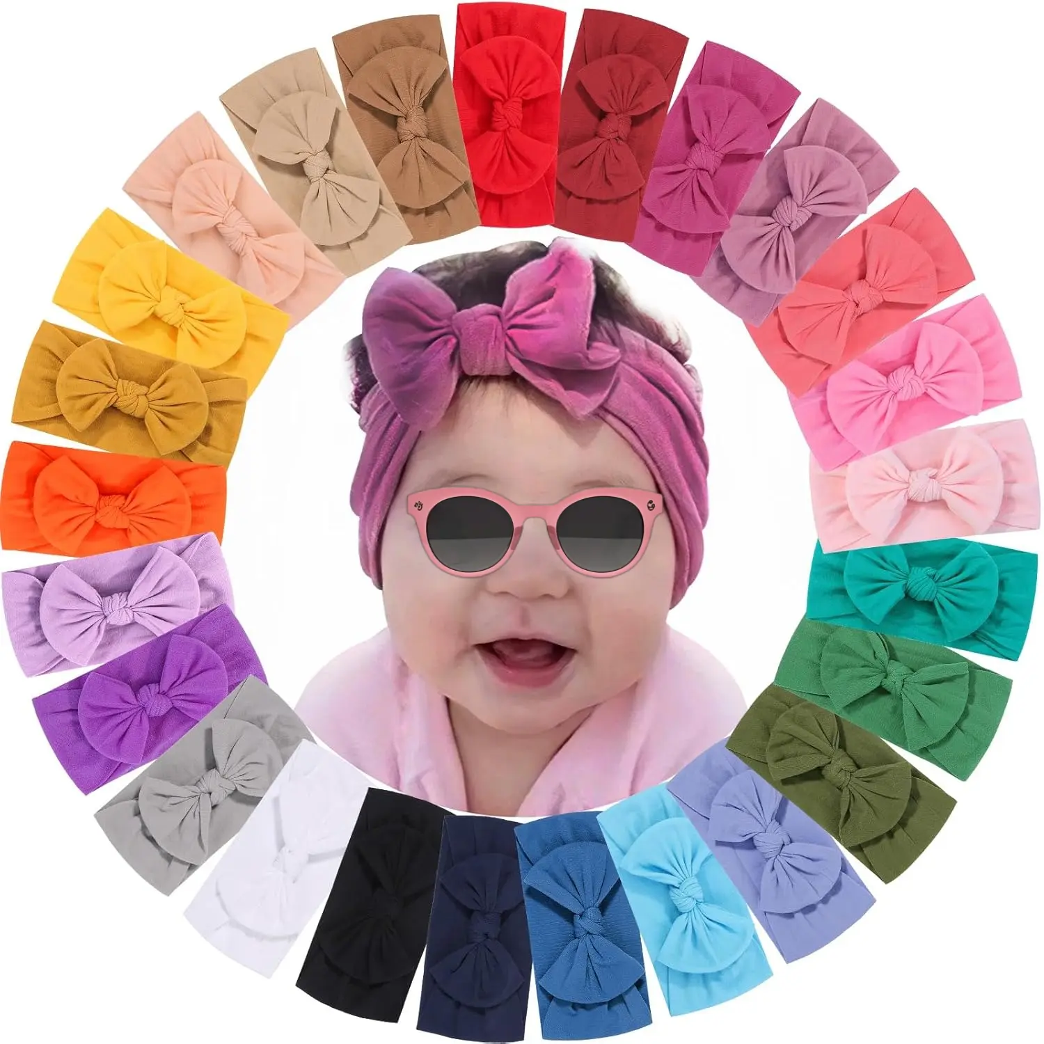 ST-23  25PCS Baby Nylon Headbands Soft Hairbands Hair Bow Elastics for Baby Girls Newborn Infant Toddlers Kids