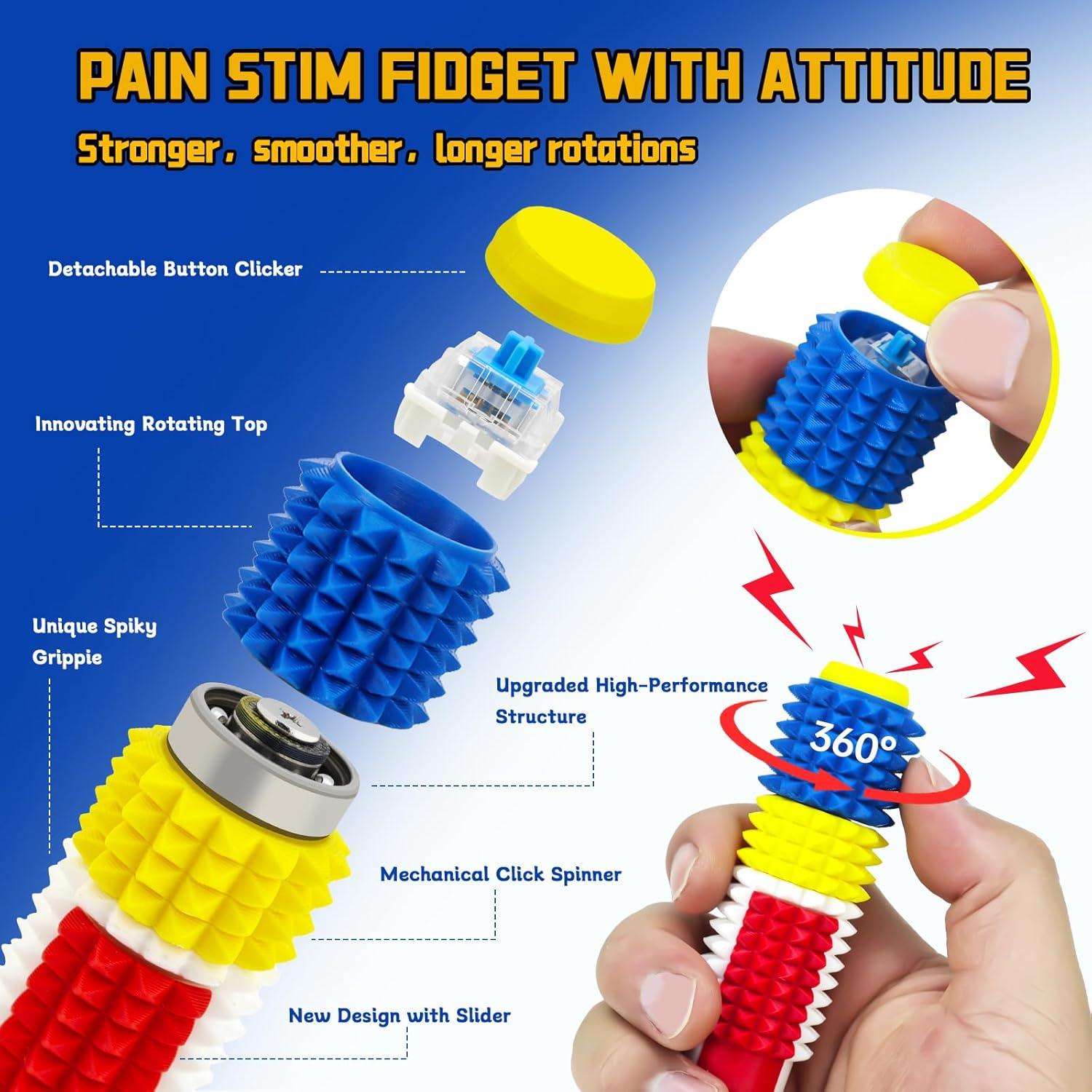 5-in-1 Stim Fidget Keychain | 3D Printed Portable Stress Relief Toy with Button Clicks, Spinners & Spiky Grip | Pocket Mini Sensory Fidget for Adults, Novelty Gift