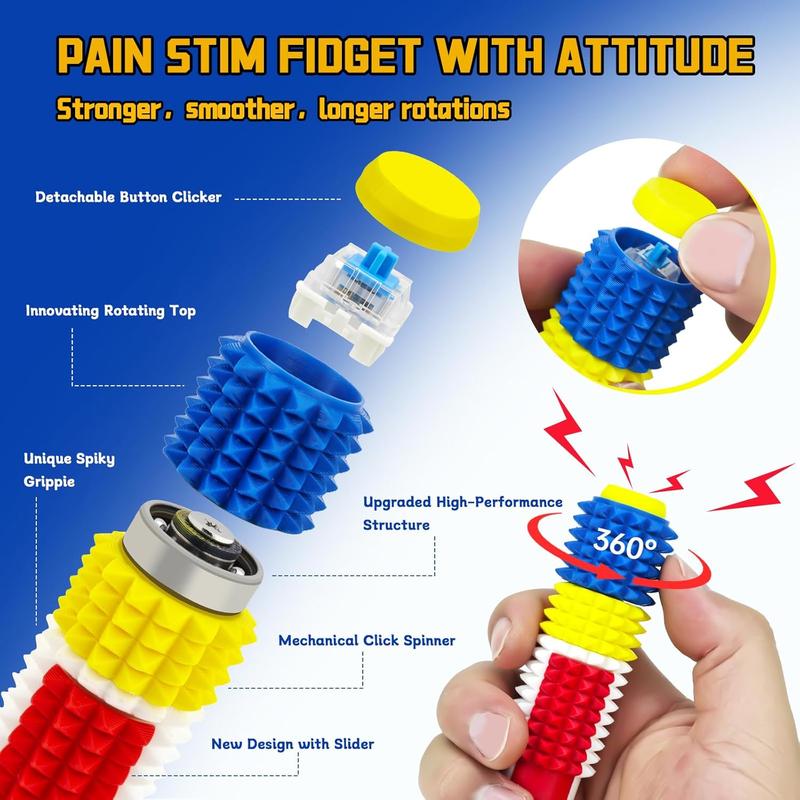 Little Ouchies Grippie 5-in-1 Stim Fidget Keychain | 3D Printed Portable Stress Relief Toy with Button Clicks, Spinners & Spiky Grip | Pocket Mini Pain Stim Fidget for Adults, Novelty Gift