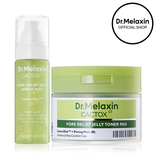 [Dr.Melaxin Official] CACTOX Pore Relief Jelly Toner Pads & Serum Mist Duo with Cactus Cooling Reduce Puffiness & Pore Tightening for Visible Pore Care Skin Repair