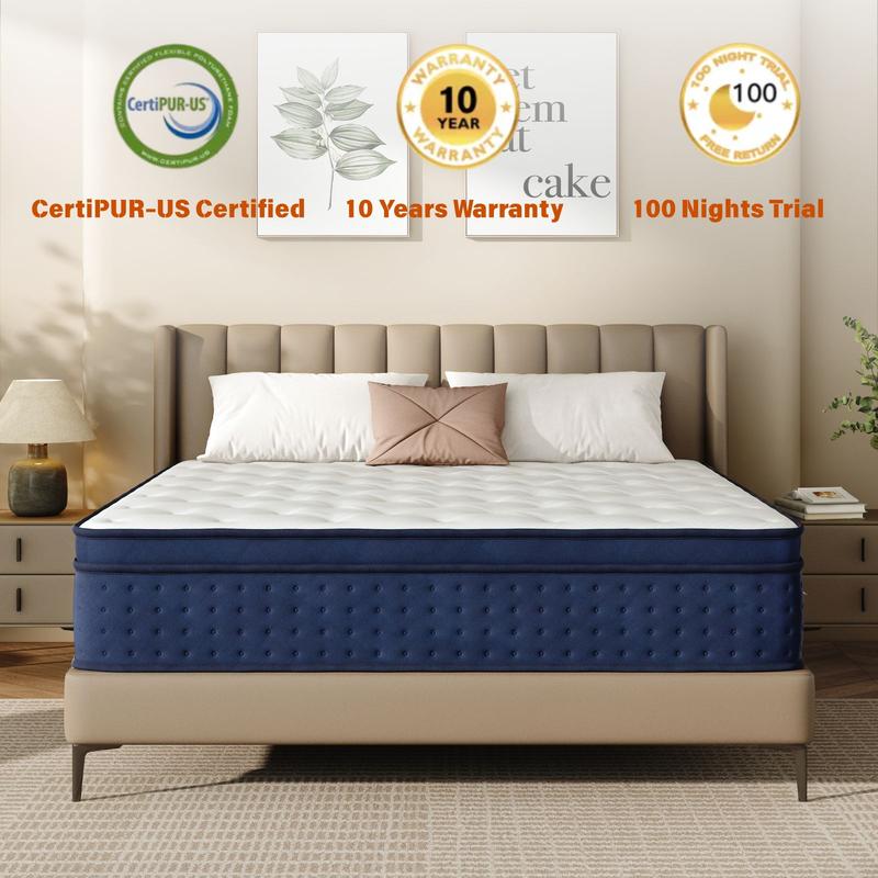 12/14 Inch Twin, Full, Queen, King  Memory Foam And Spring, Hybrid  Medium Firmness,Motion Isolation and Firm Edges， Breathable Spring   ,Ergonomic queen size  Interior Modern，For Home Rooms Hotels fort able Pocket Coil Mattress modern