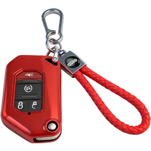 Compatible with Jeep Wrangler JL JLU Rubicon Wagoneer Gladiator JT Sahara JLU TPU Flip Key Fob Cover Case Remote Holder Skin Protector Sleeve Accessories，red black silver blue