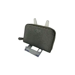 Pre-owned Calfskin Leather Wallet Fendi Selleria Round Zipper Coin Case in Gray Leather Authentic Luxury Accessory