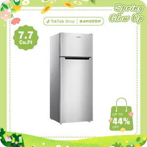BANGSON 7.7 Cu.Ft Double-Door Refrigerator with Top Freezer, Medium Capacity for Apartment/Family, Adjustable Thermostat, Energy-Efficient & Quiet, Sleek, Built-in LED Light, Silver, Black, Cream White, Red