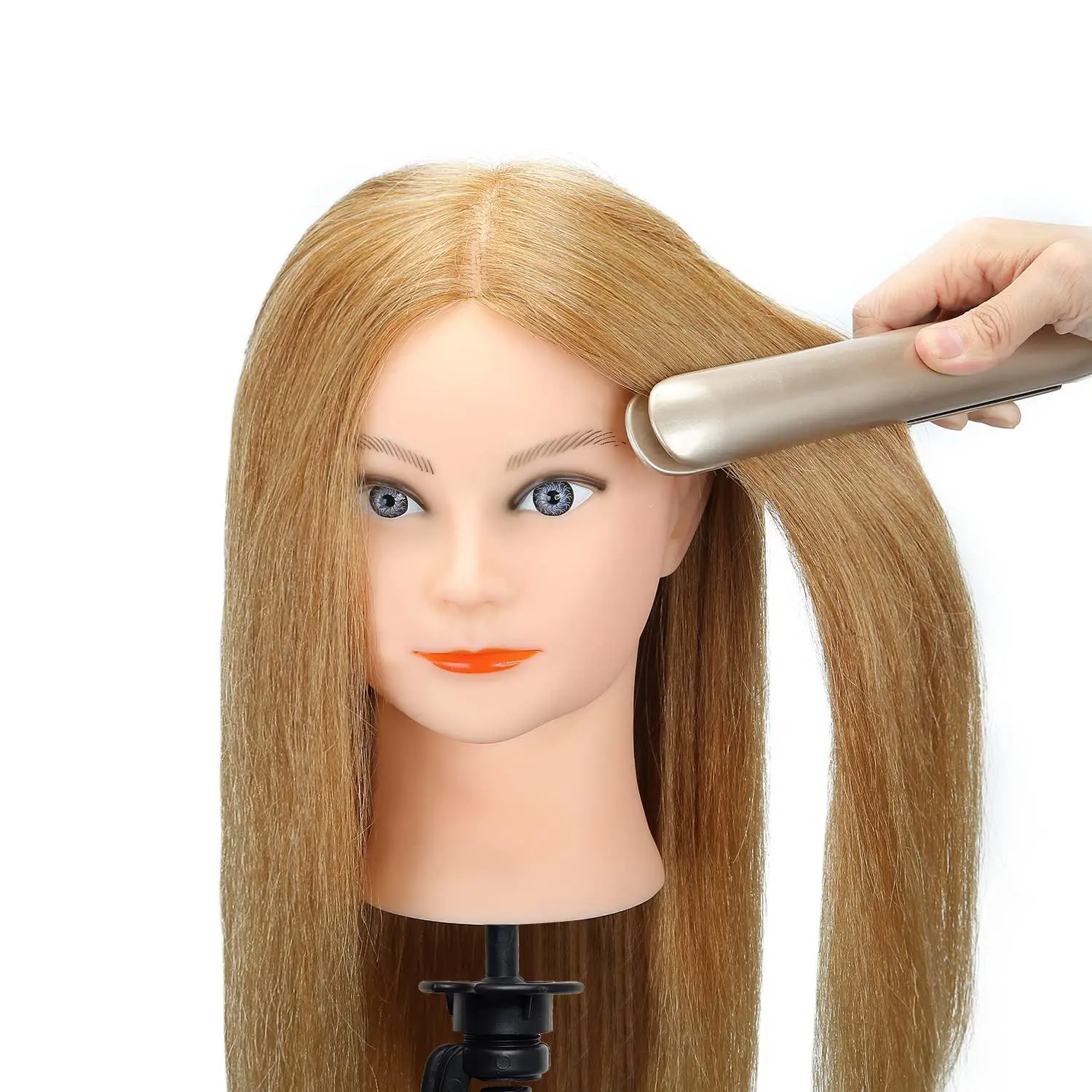 100% Real Hair Beauty Model Head Doll Head Training Headfor Hairdressers to Practice Hair Styling Human Hair Extensions Mannequin Head Mannequin Head Stand