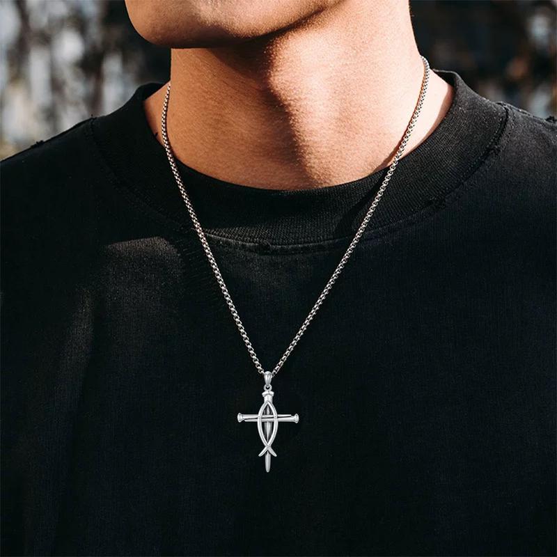 MEIDERBO Jewelry Three Nail Cross Necklace 925 Sterling Silver 3 Nail Cross Pendant Christian Jewelry Gifts for Men 22+2"