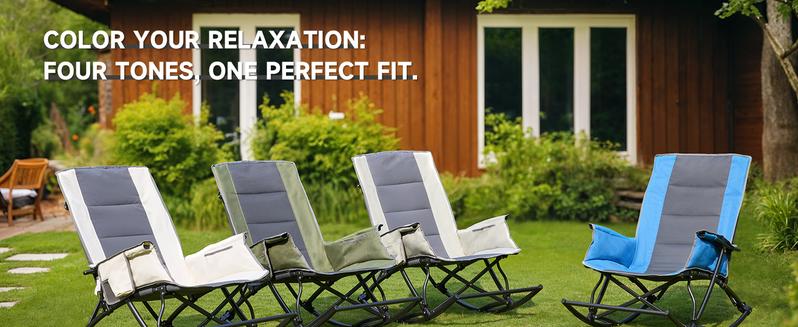 【Valentine's Day gift】ONBRILL Camping Chairs for Adults, Folding Outdoor Rocking Chair with Foot Rest, 330 lbs Capacity, for Lawn, Sport Events