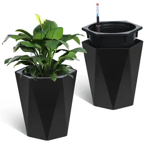 Garvee Set of 2 Tall Planters for Outdoor Plants, 16" Large Planter Pots with Drainage Holes & Water Level Monitor, Self-Watering Flower Pots for Patio, Porch, Garden, Front Door Decor, Indoor Outdoor