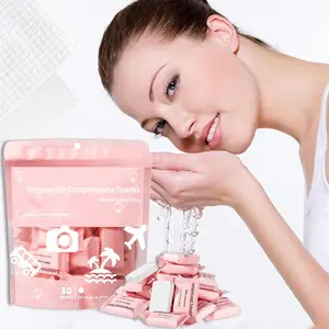 Compressed Towel Tablets Disposable Face Towels for Travel Camping Hiking 1 Pack 30 Count Size 9.4"x11.8"
