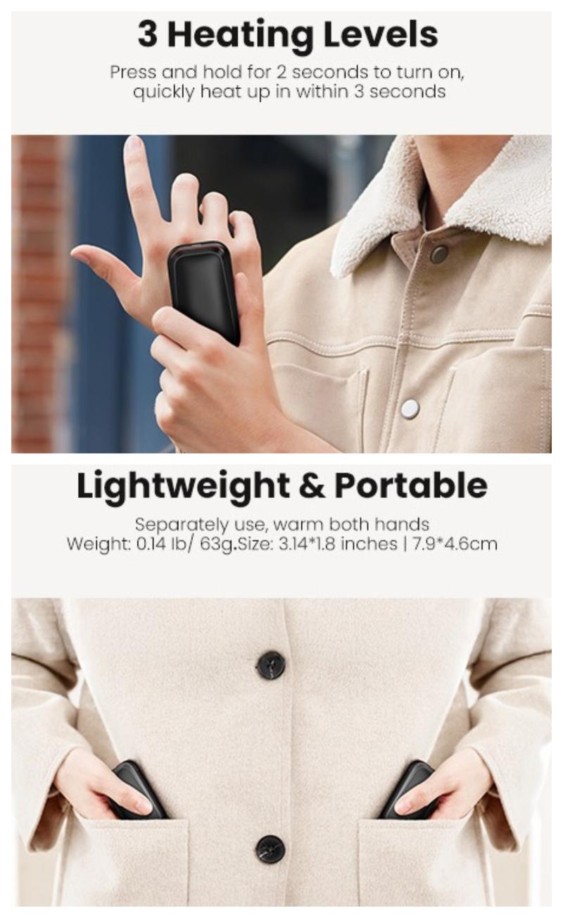 GAIATOP Automotive Turbo Design Hand Warmers for Men | 10400mAh, 13H Long-Lasting Warmth, 3s Fast Heat, 3 Modes Rechargeable for Him. Safety Certified