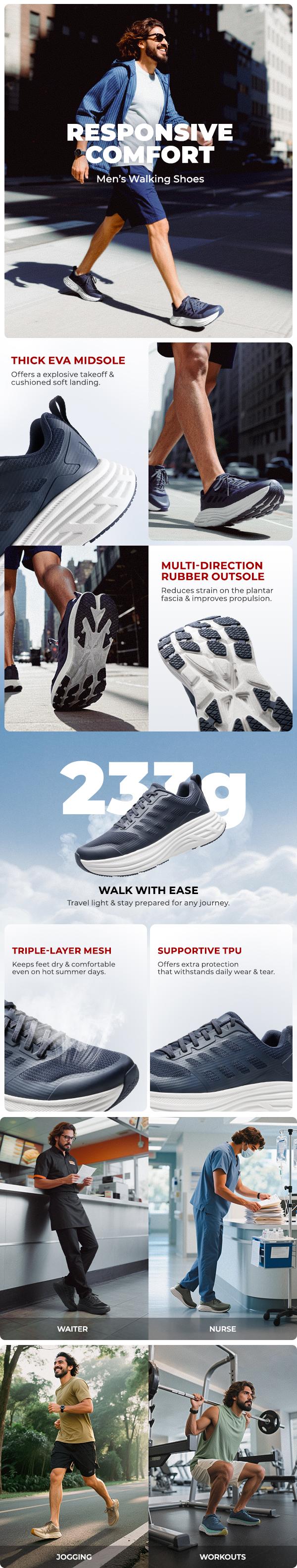 NORTIV 8 Men's Comfortable Walking Running Tennis Shoes ActiveFloat Athletic Gym Workout Jogging Cushioning Sneakers