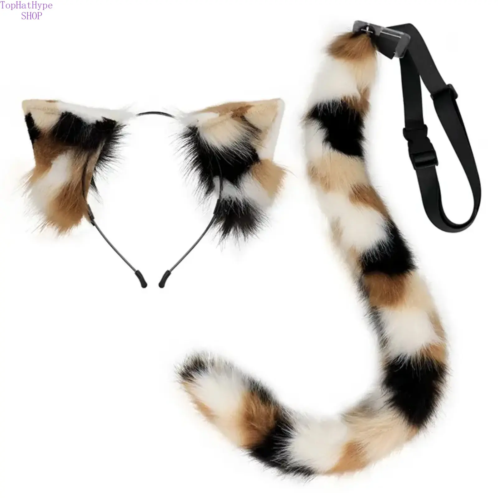 Fluffy Plush Cat Ears Headband and Tail Set - Lightweight Cosplay Props, Costume Accessories for Anime Conventions & Halloween, Party, Two Pieces