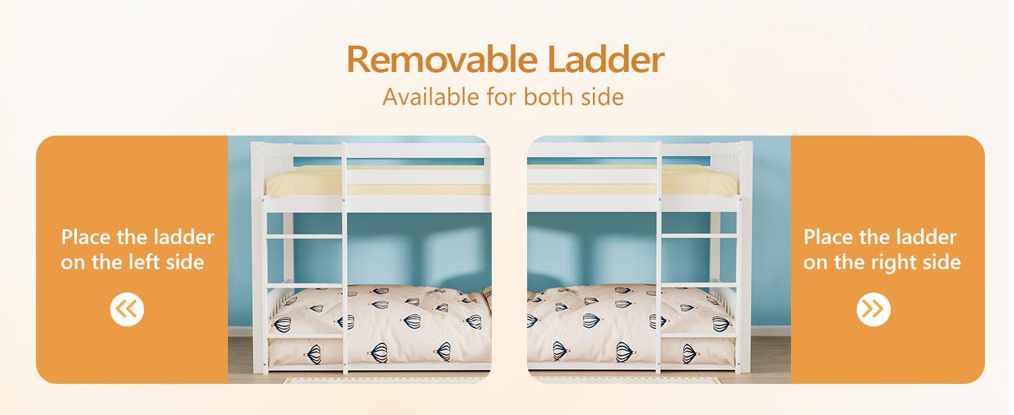 JOYMOR Solid Wood Low Twin Over Twin Bunk Bed for Kids/Junior, Bunk Bed Frame with Guardrails & Ladder for Boys Girls, No Box Spring Needed JOYMOR Solid Wood Low Twin Over Twin Bunk Bed for Kids/Junior, Bunk Bed Frame with Guardrails & Ladder for Boys Girls, No Box Spring Needed