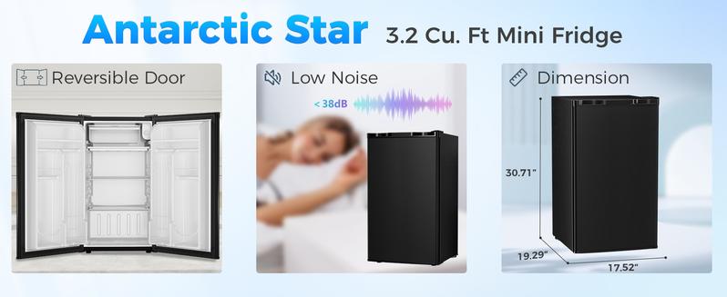 Antarctic Star 3.2 Cu.Ft. Mini Fridge with Freezer, Small Refrigerators with Adjustable Thermostat, Low Noise, Energy Saving, Compact Refrigerators for College Dorm, Office, Bedroom, Apartment, Black Antarctic Star 3.2 Cu.Ft. Mini Fridge with Freezer, Small Refrigerators with Adjustable Thermostat, Low Noise, Energy Saving, Compact Refrigerators for College Dorm, Office, Bedroom, Apartment, Black