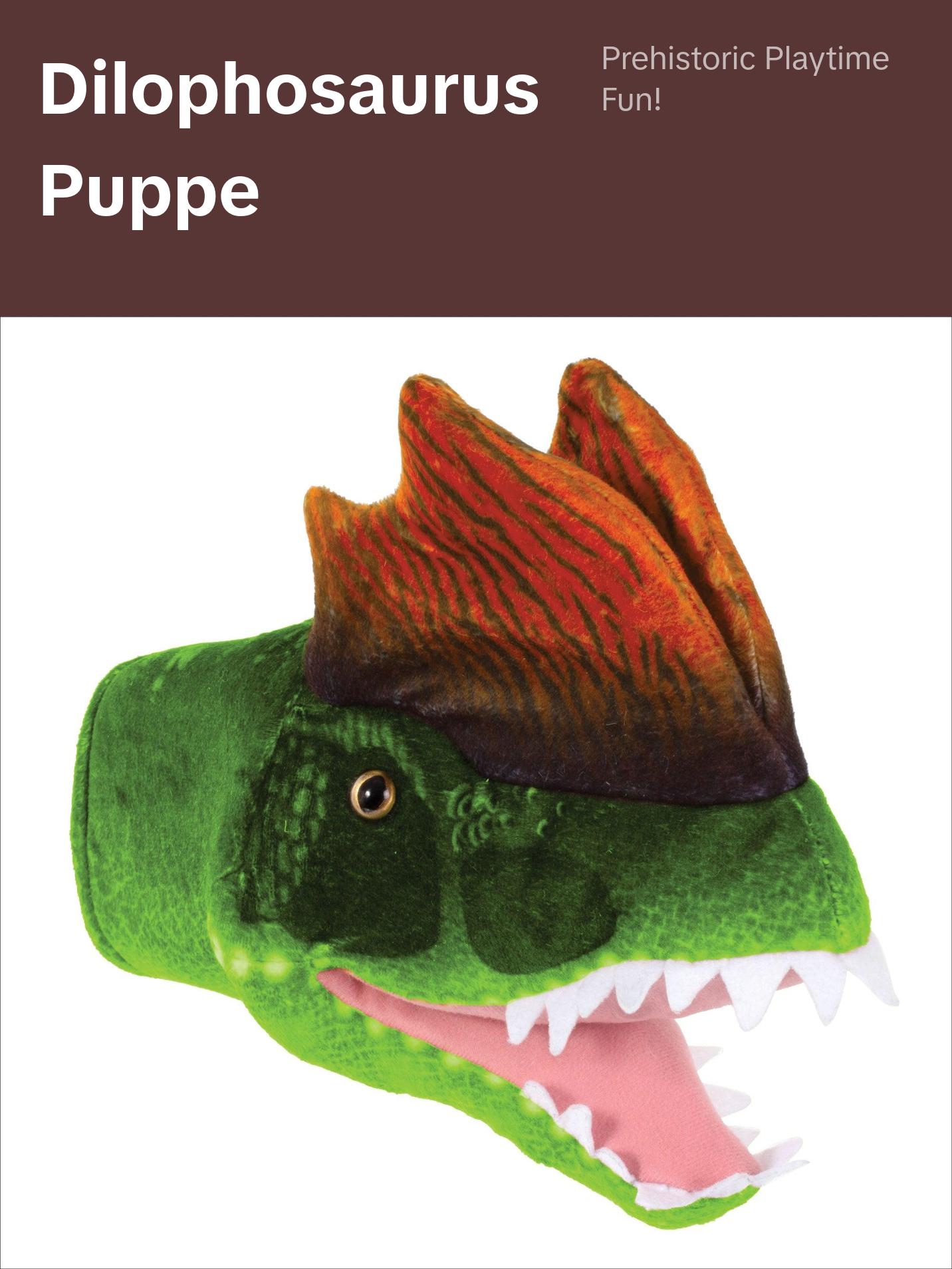 Real Planet™ Green Dilophosaurus Hand Puppet Green Realistic Plush Stuffed Animal