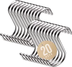 Performore Powerful 3" Metal S-Shaped Silver Hooks Hangers Heavy-Duty Stainless Steel Nickel Hanger Storage Rack for Closet, Work Shop, Bathroom, Garden, House Kitchen (20 Pack)
