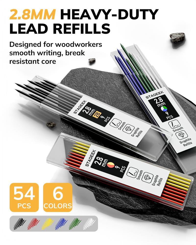 STAGEEK 3 Pack Carpenter Pencils with Sharpener, Mechanical Carpenter Pencils with 57 Refills, construction pencil heavy duty Woodworking Tools, Deep Hole Long Nib Marker Pens for Architect Marking STAGEEK 3 Pack Carpenter Pencils with Sharpener, Mechanical Carpenter Pencils with 57 Refills, construction pencil heavy duty Woodworking Tools, Deep Hole Long Nib Marker Pens for Architect Marking