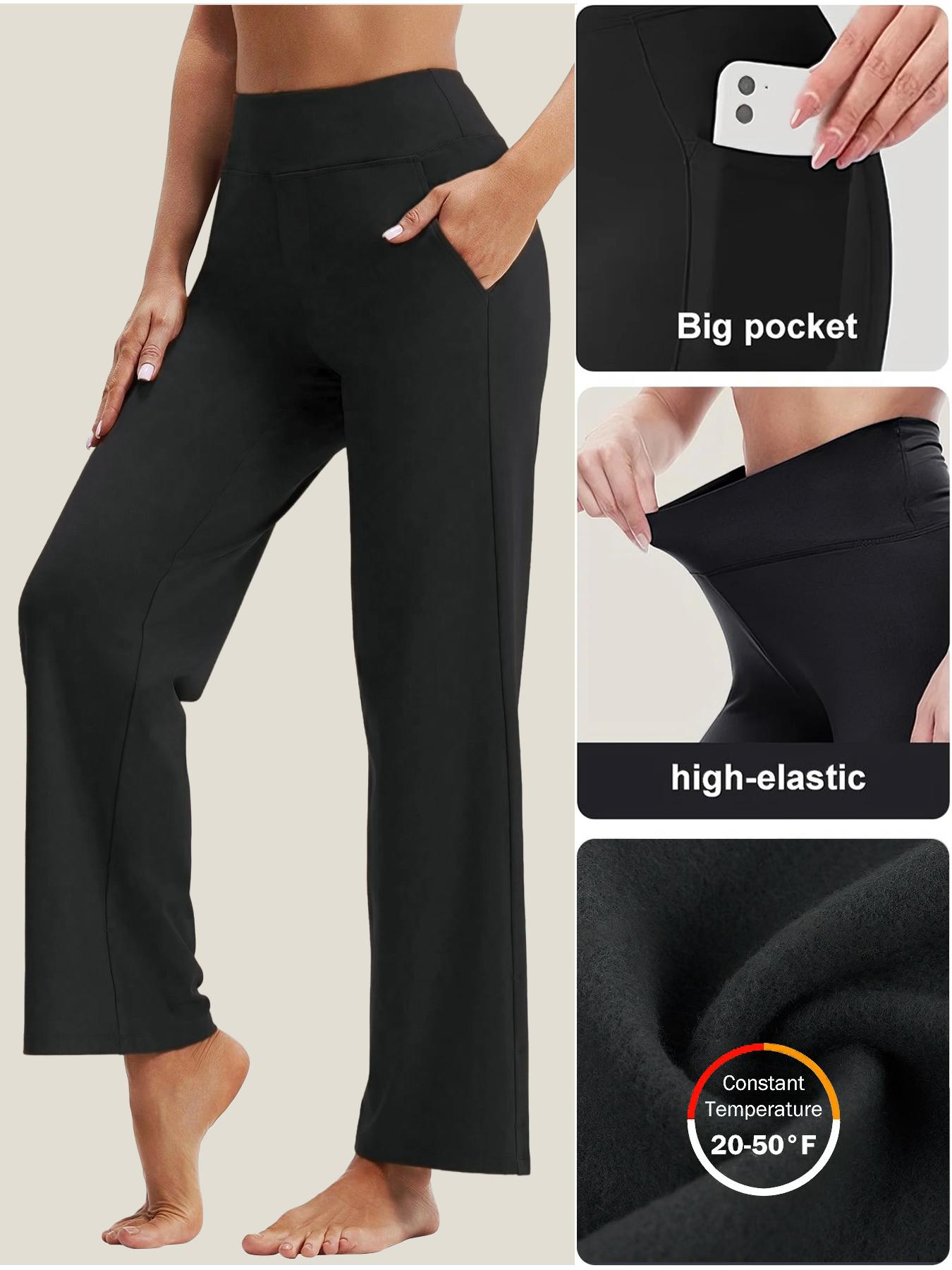 3PCS Women's High Waist Zippered Wide Leg Palazzo Pants with Pockets for Casual Wear & Yoga High Waist Sports Pants Minimalist Basic Womenswear Bottoms