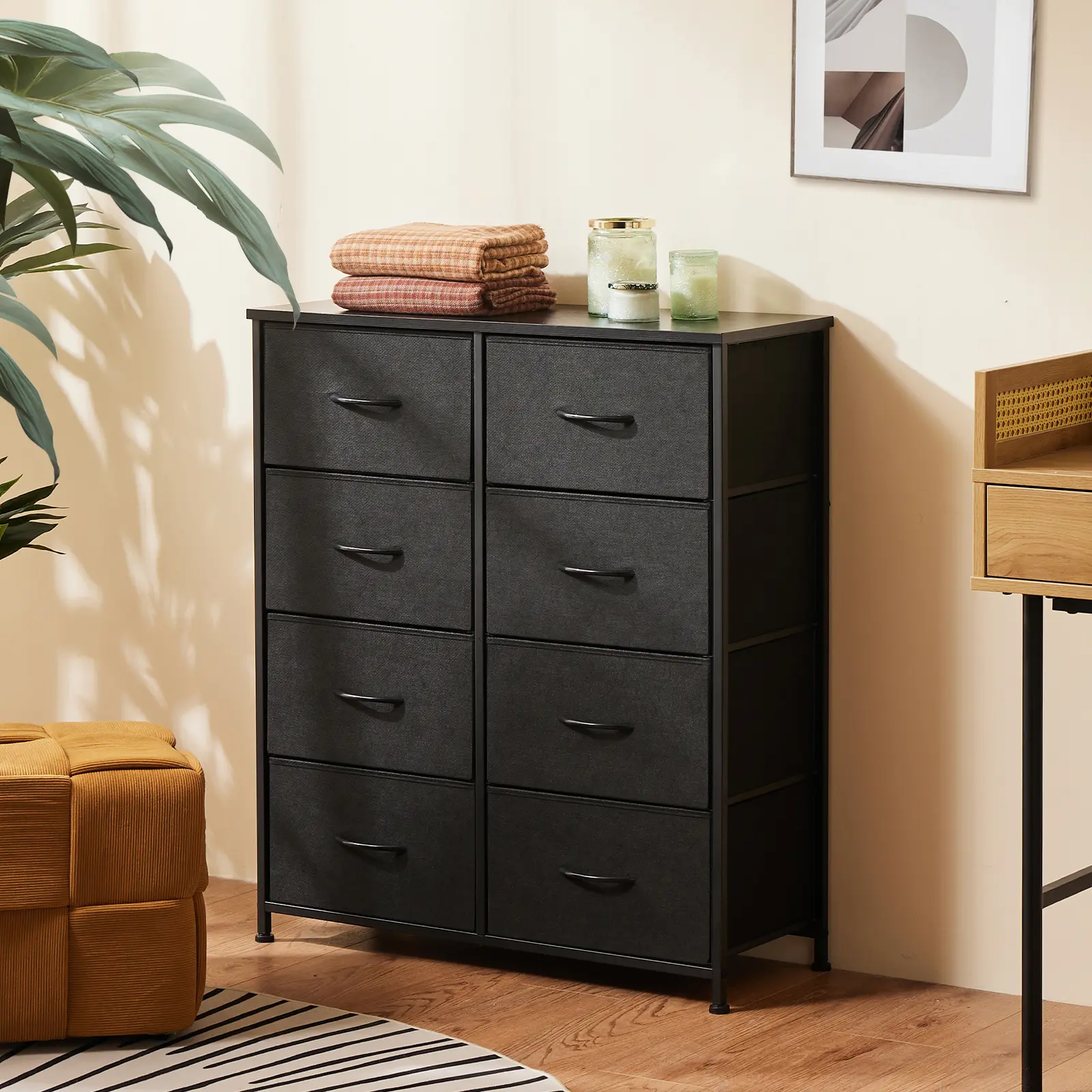 Sweetcrispy 8-Drawer Bedroom Dresser - Steel Frame, Wood Top, Closet Organization, Small Room Organization Products, Space Saver Cabinet, Storage Compartments Solution, Drawer Compartments Unit for Entryway, Drawers And Storage, Modern Storage Dresser