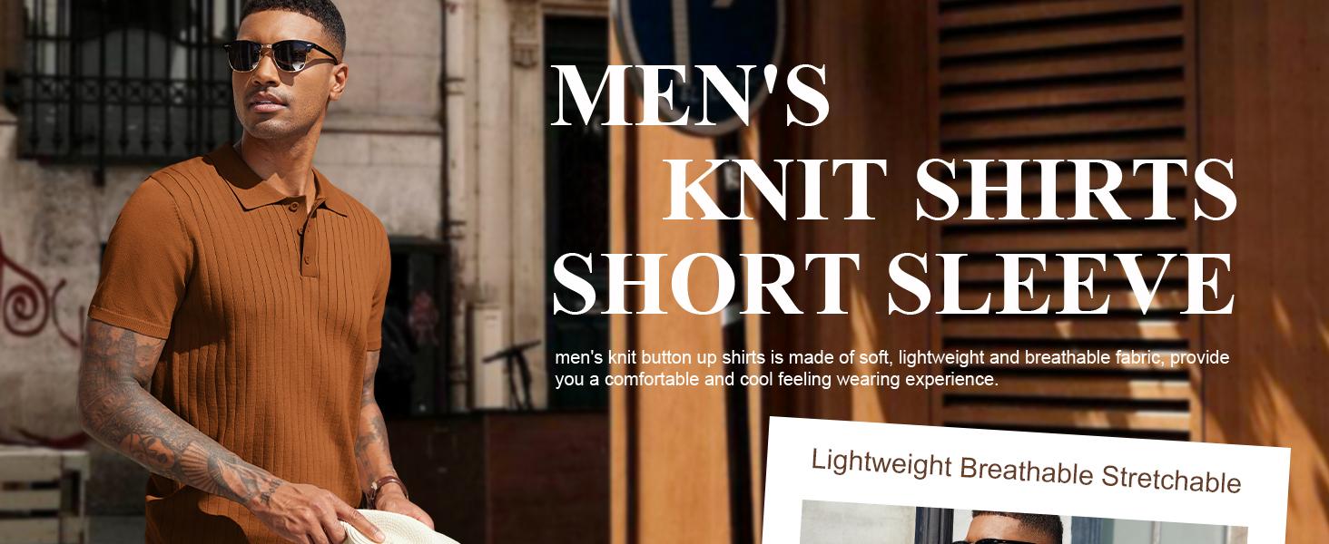 COOFANDY Men's Knit Polo Shirts Short Sleeve Ribbed Knitted Shirt Summer Lightweight Casual Golf Shirts