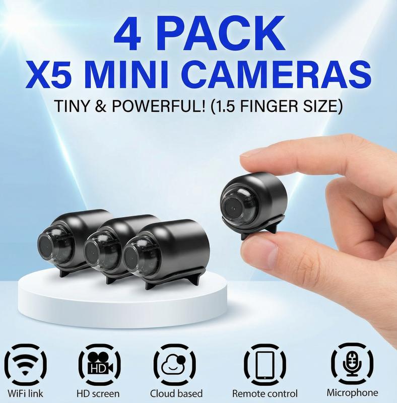 4 Pack X5 Mini Spy Camera Wireless Hidden,1080P HD 5G WiFi Nanny Cam with 32GB SD Card Included, Motion Detection, Long Battery Life,Portable Small Security Camera for Home/Office Indoor Surveillance