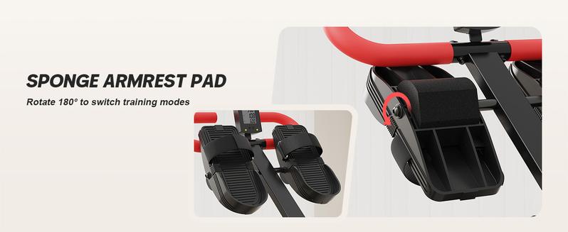 WARMOUNTS Rowing Machine, 4 in 1 Adjustable Ab Machine with 4 Levels and 4 Heights, Foldable Rowing Machine for Home Gym with LCD Display, 266lbs Weight Capacity