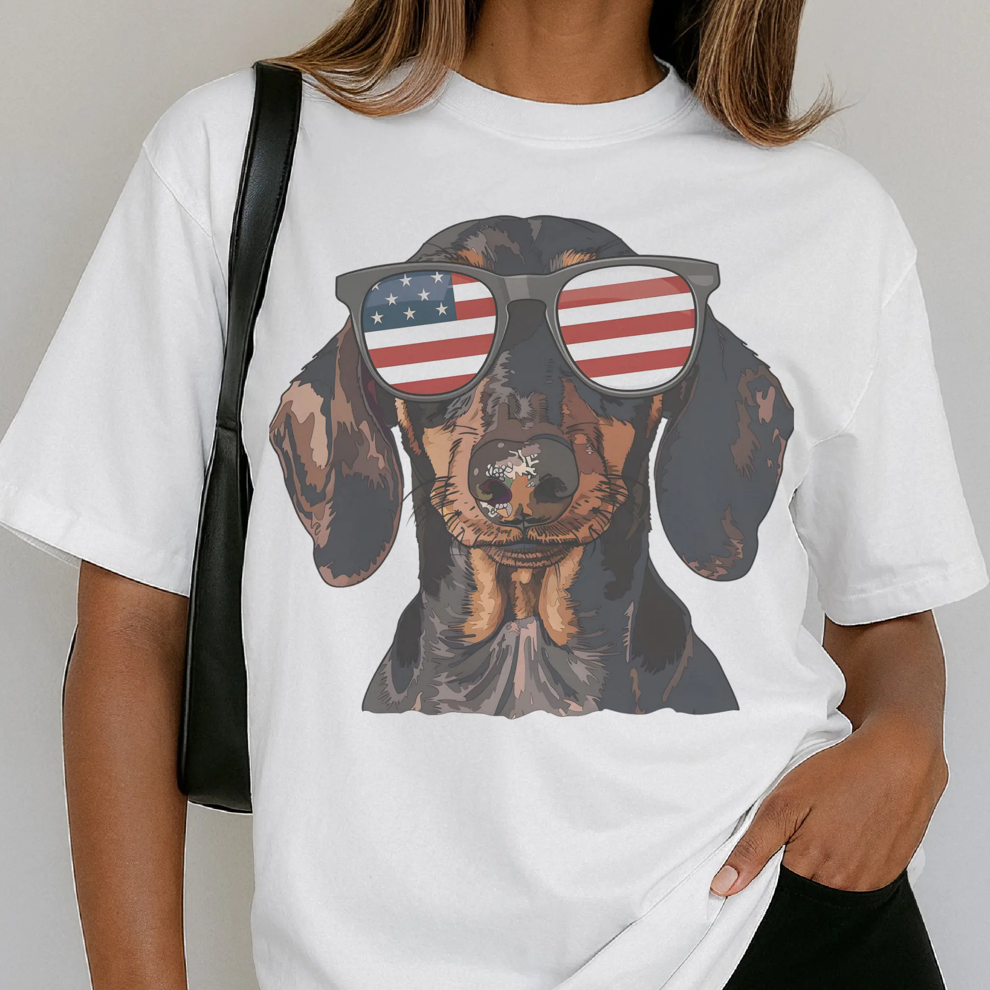 Vintage USA Dog Tee Retro 4th of July Dog Tshirt Patriotic Pug French Bulldog Shepherd T-Shirt Flag Sunglasses Dachshund Lab Bulldog Top Unisex Casual Crewneck