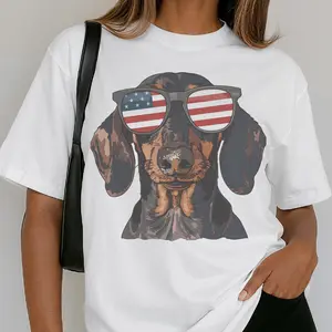 Vintage USA Dog Tee Retro 4th of July Dog Tshirt Patriotic Pug French Bulldog Shepherd T-Shirt Flag Sunglasses Dachshund Lab Bulldog Top Unisex Casual Crewneck