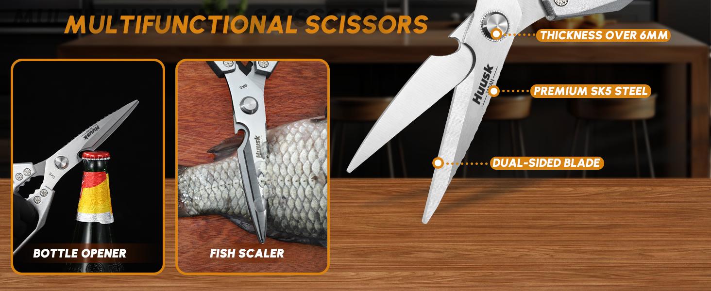【February Faves】HUUSK Kitchen Scissors All Purpose -FallFreshness- Stainless Steel Kitchen Shears, Sharp Silver Meat Scissors, Dishwasher Safe,  Poultry Shears, Japanese Cooking Scissors for Food, Chicken Bones, and Turkey, Christmas  Gift!